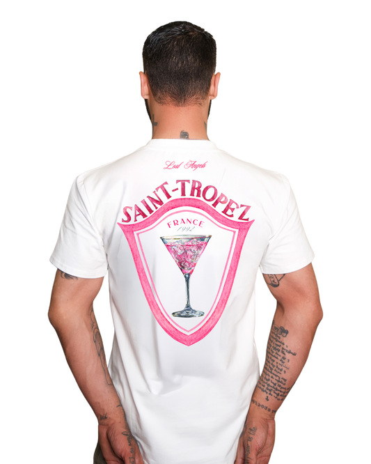 Lost Angels Saint Tropez Cocktail Tee Cream White Pink Print