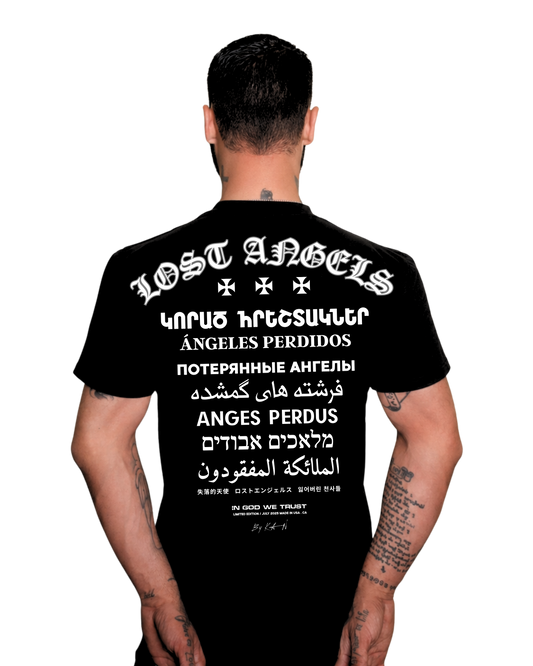 Lost Angels World Black Tee White Print