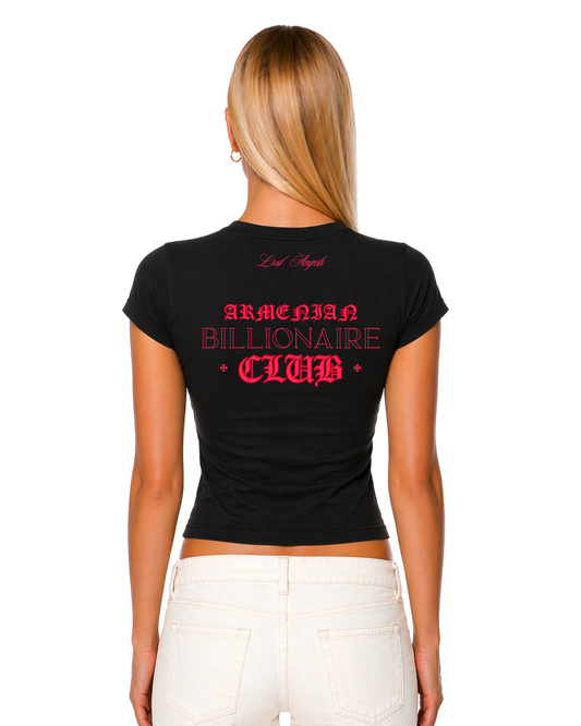 LOST ANGELS ARMENIAN BILLIONAIRES CLUB BLACK TEE PINK PRINT