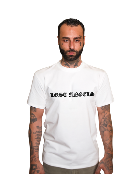 Lost Angels World Tee Cream White Black Print