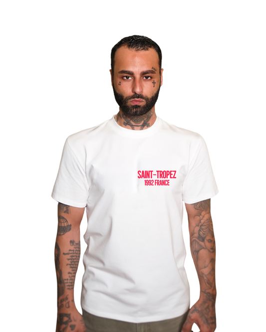 Lost Angels Saint Tropez Tee Cream White Red Print