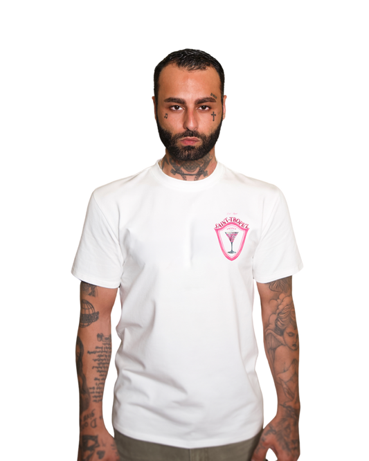Lost Angels Saint Tropez Cocktail Tee Cream White Pink Print