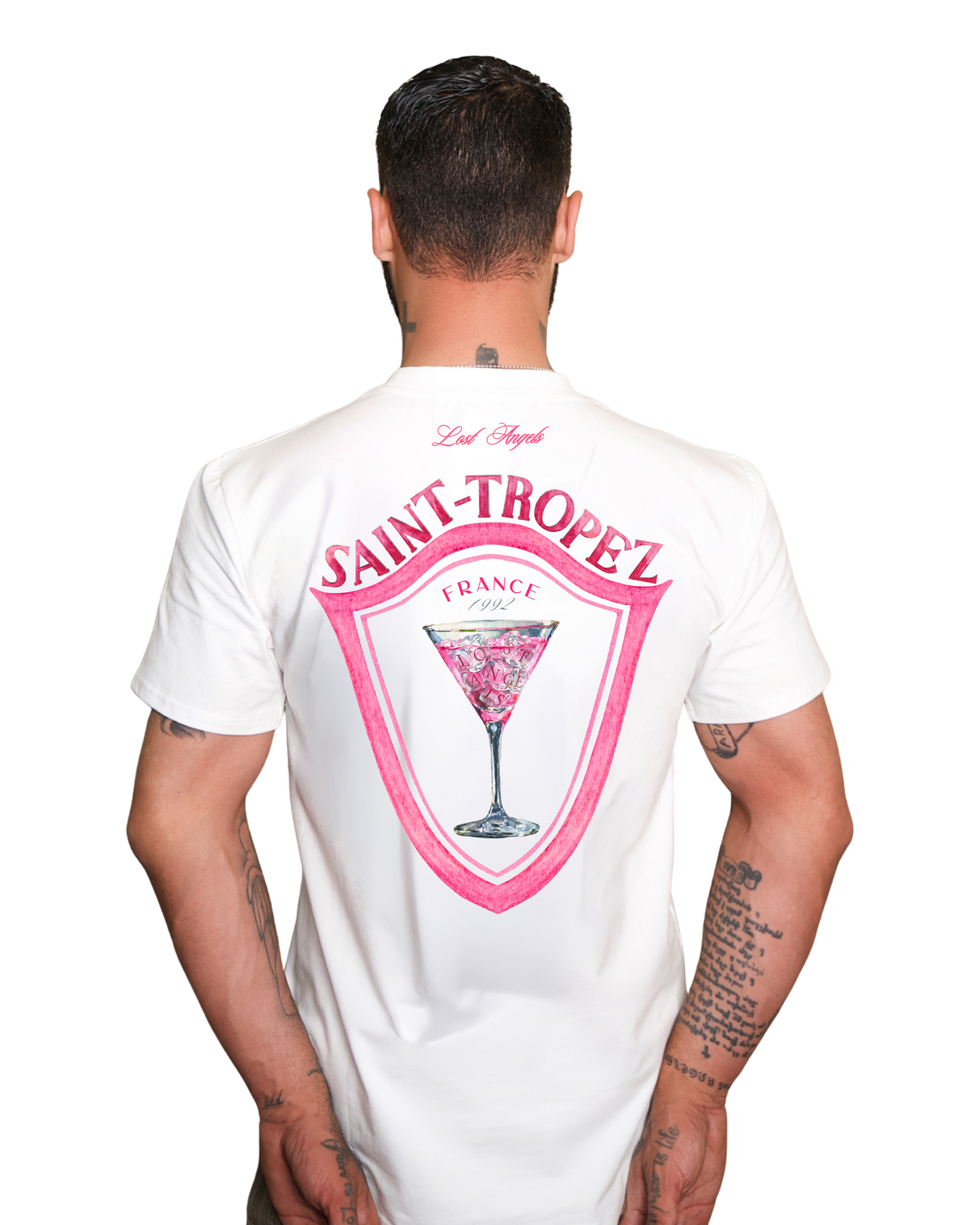 Lost Angels Saint Tropez Cocktail Tee Cream White Pink Print