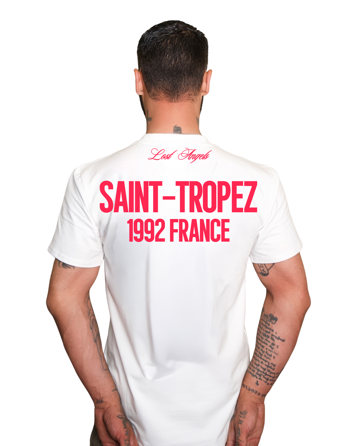 Lost Angels Saint Tropez Tee Cream White Red Print