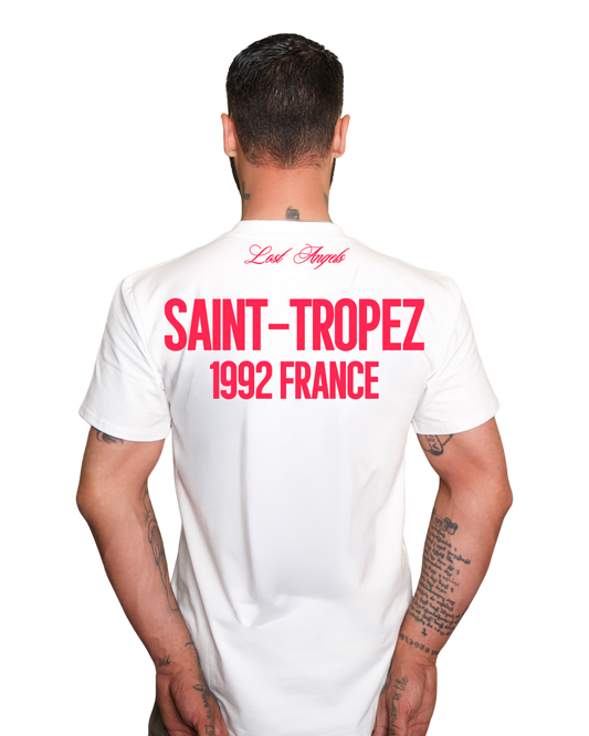 Lost Angels Saint Tropez Tee Cream White Red Print