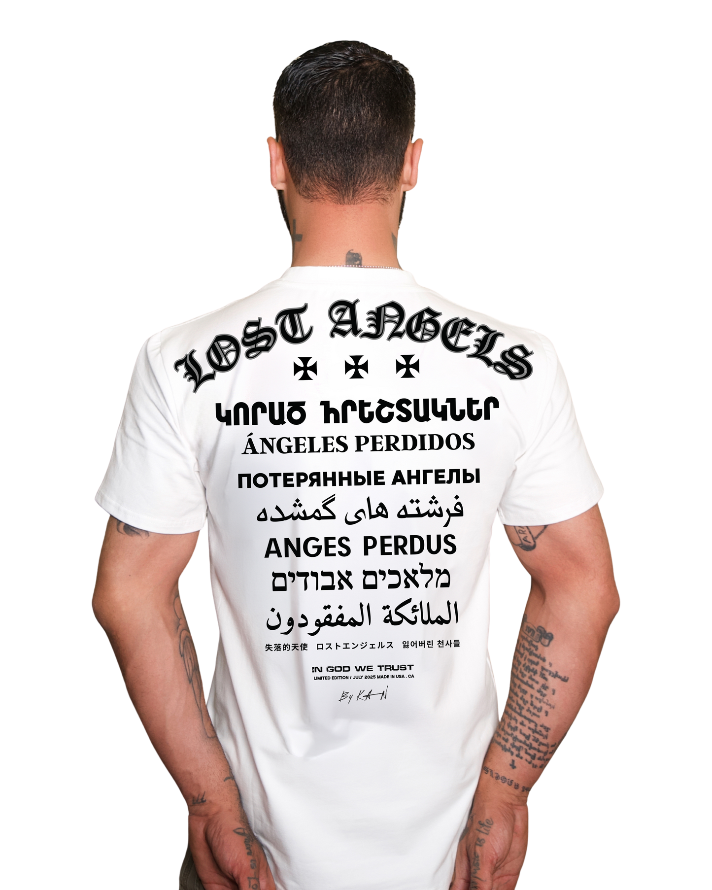 Lost Angels World Tee Cream White Black Print
