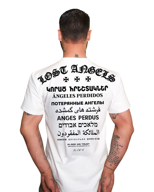 Lost Angels World Tee Cream White Black Print