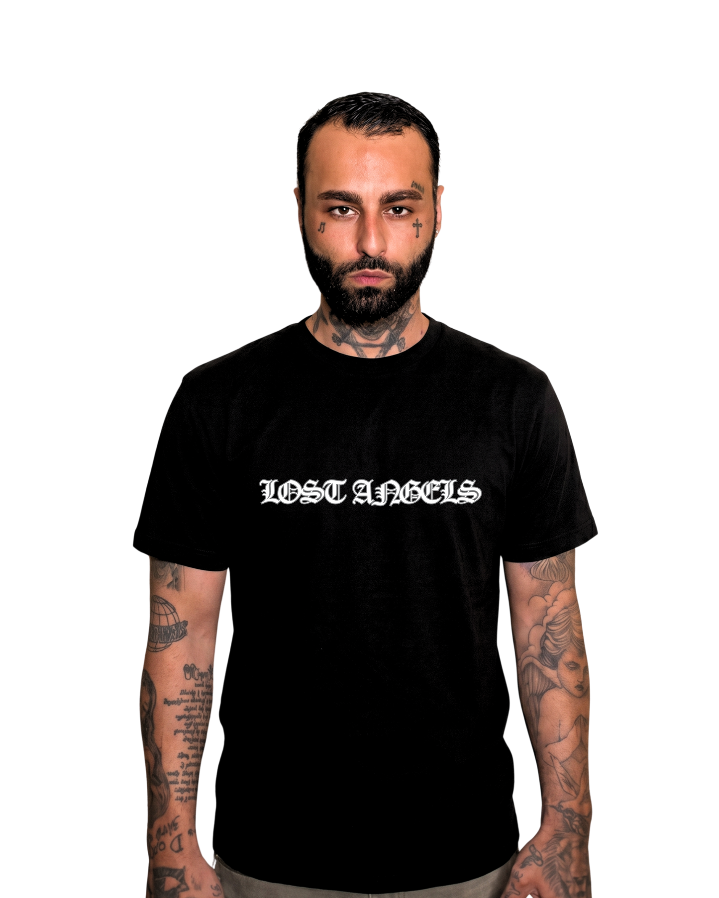Lost Angels World Black Tee White Print