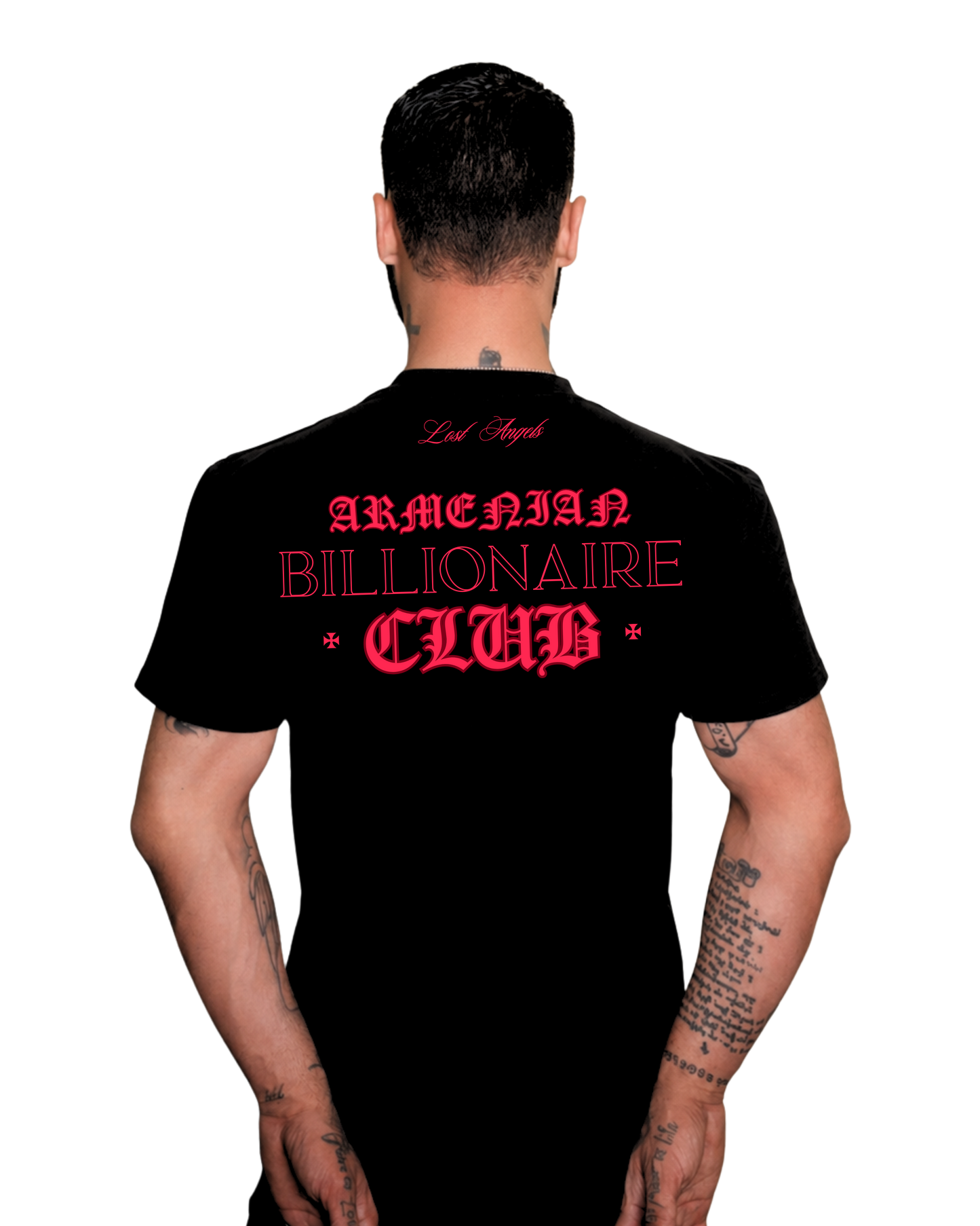 Lost Angels Armenian Billionaires Club Black Tee Pink Print