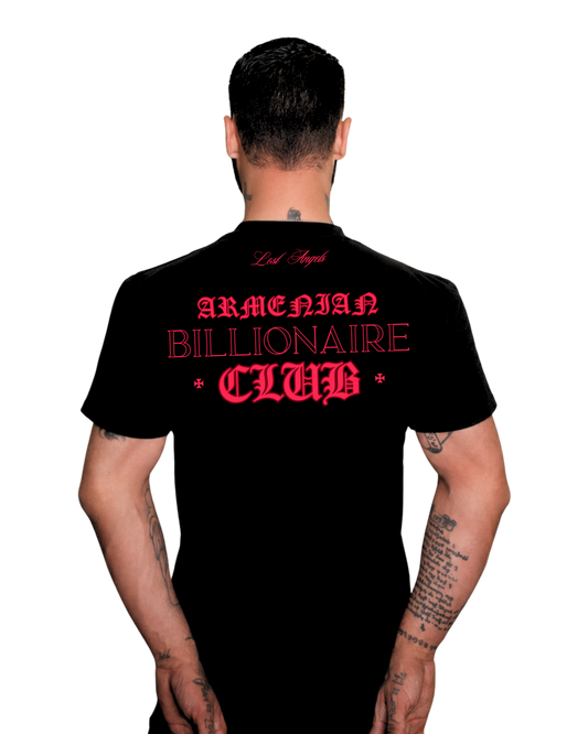 Lost Angels Armenian Billionaires Club Black Tee Pink Print