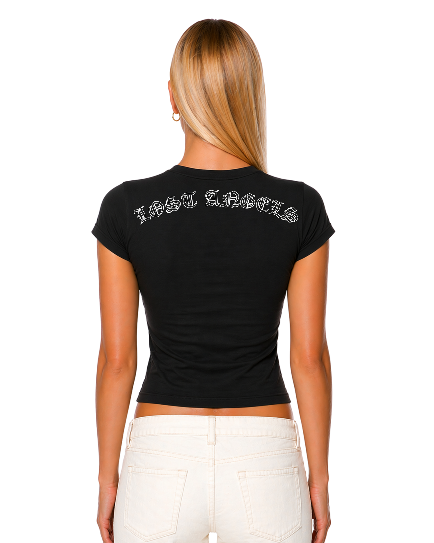 Lost Angels AL Logo Black Tee Warm White Print