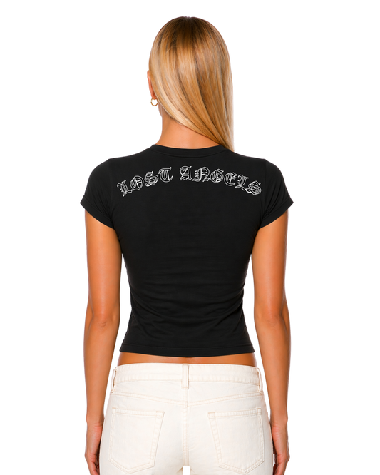 Lost Angels AL Logo Black Tee Warm White Print
